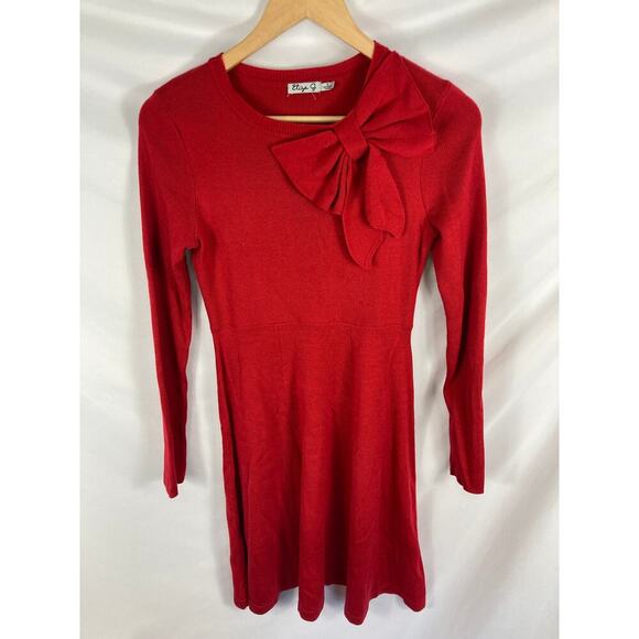 Eliza J Knit Bow Neck Long Sleeve Red Dress Size Small - Picture 3 of 5